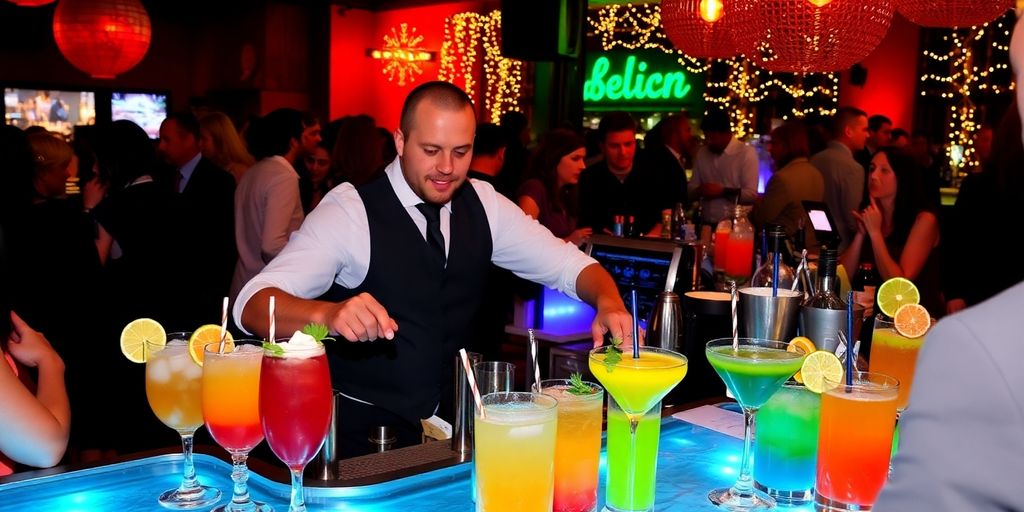 Barkeeper bei einer Feier in Berlin hinter der Bar.