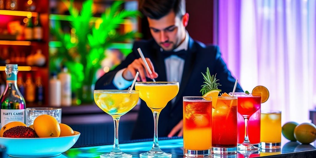 Barkeeper mixt Cocktails für eine Feier.