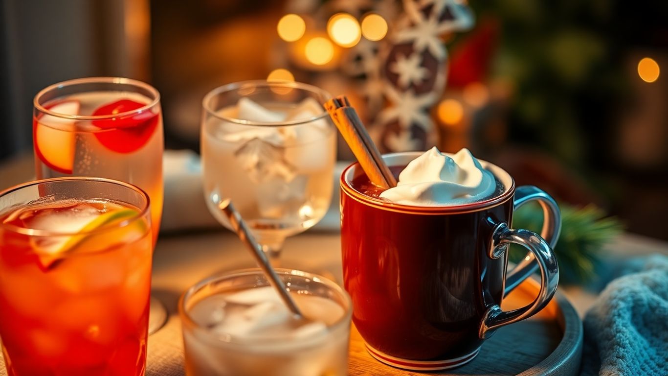Warme und kalte Wintergetränke mit Garnituren