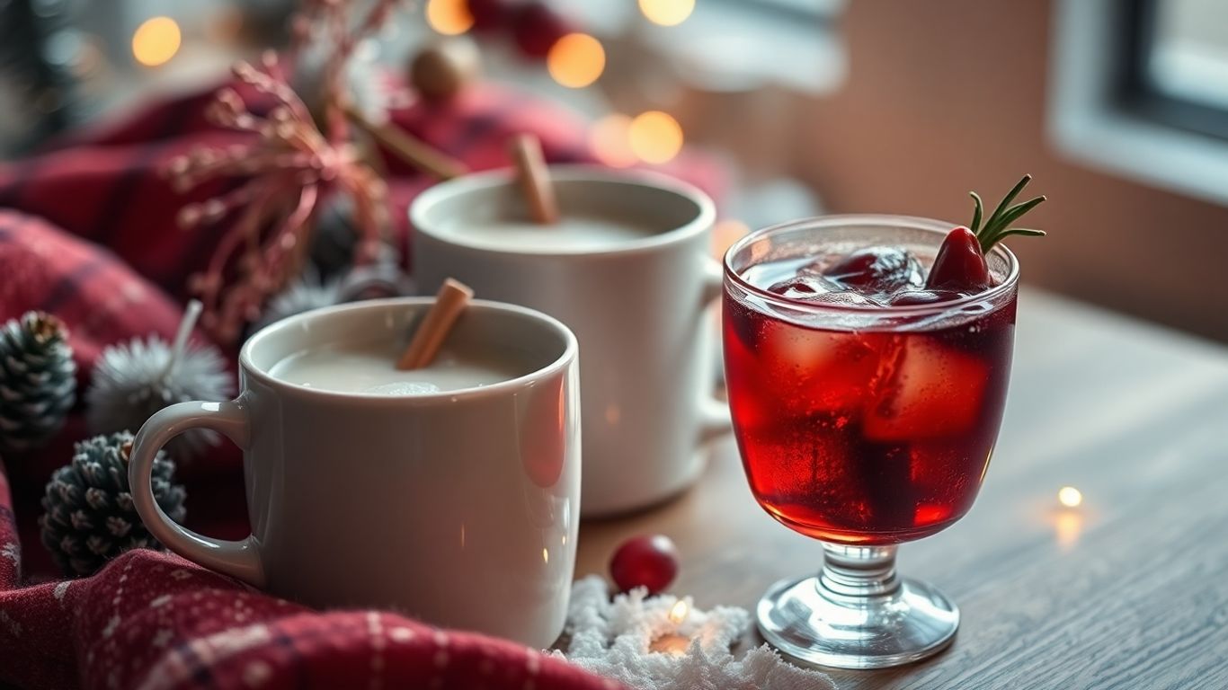 Warme und kalte Wintergetränke mit Garnituren