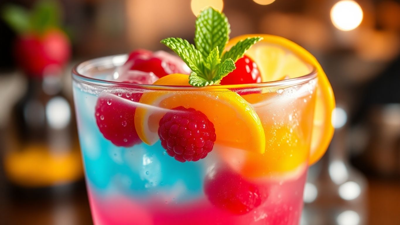 Bunte Cocktails mit Früchten und Garnitur